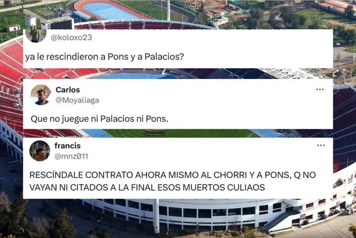 Comentarios de los hicnhas de la U de Chile sobre Pons y Palacios (Foto tomada de: X)