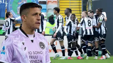 Alexis Sánchez y jugadores del Udiense (Foto tomada de: Italia/Udinese)